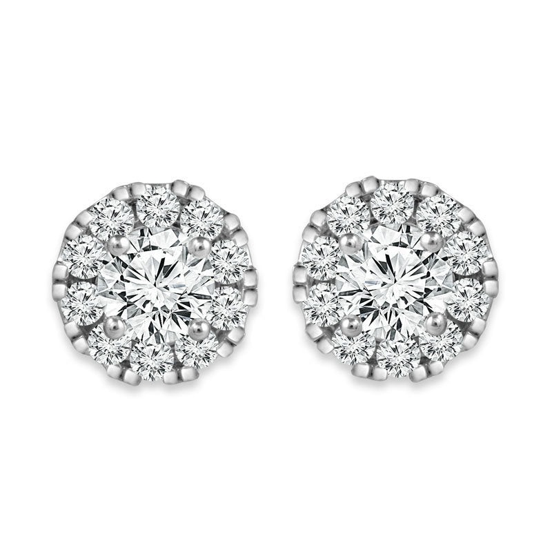 Diamond Halo Earrings 0.5 ct tw Round 14k White Gold