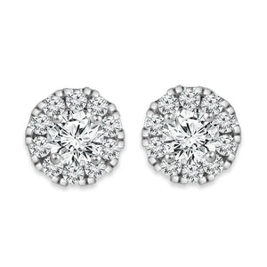 Diamond Halo Earrings 1 ct tw Round 14k White Gold