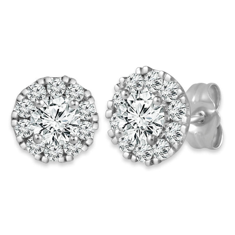 Diamond Halo Earrings 1.5 ct tw Round 14k White Gold
