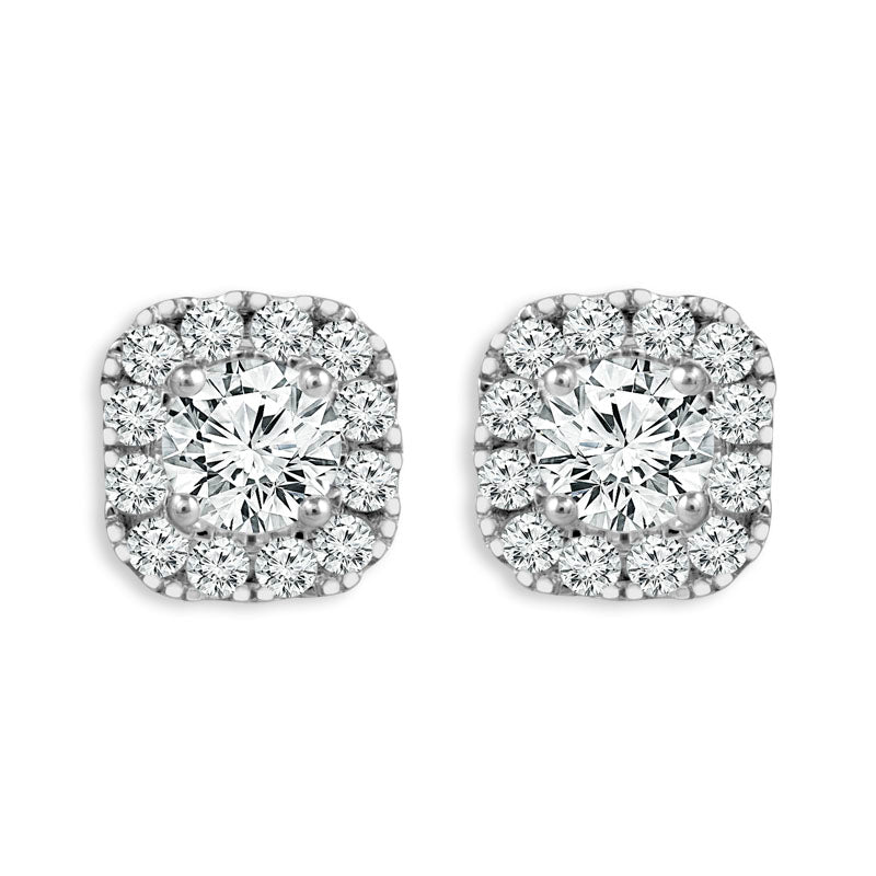 Diamond Halo Earrings 0.5 ct tw Round 14k White Gold