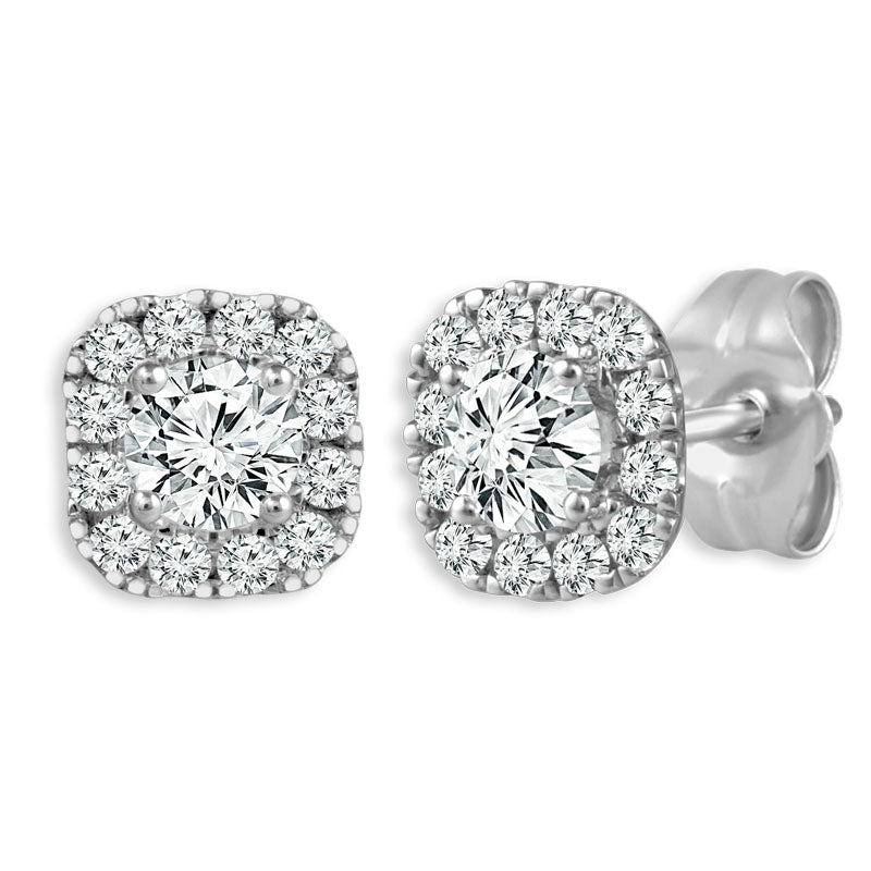 Diamond Halo Earrings 0.5 ct tw Round 14k White Gold