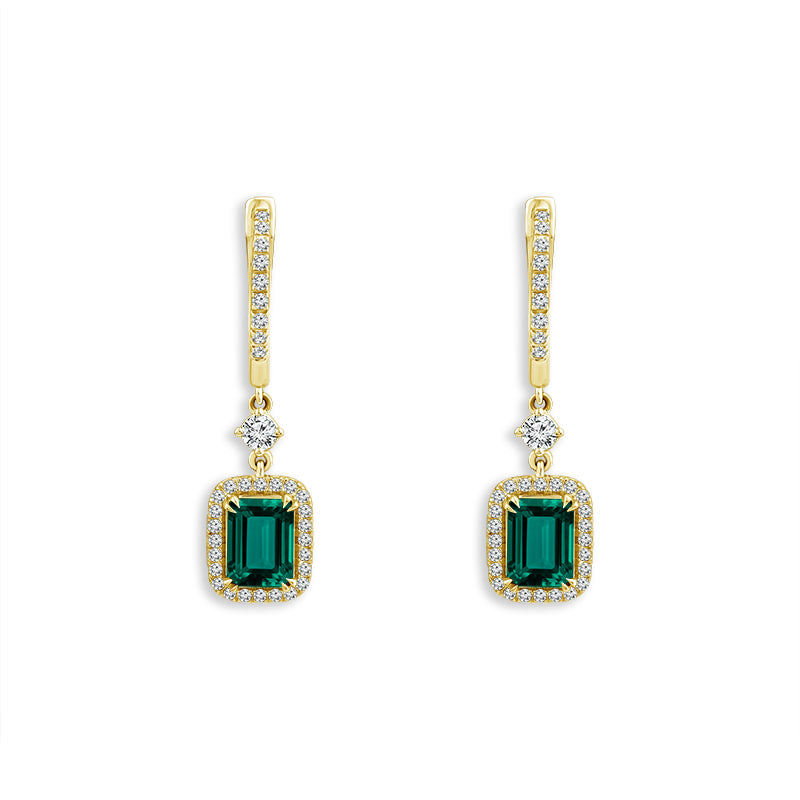 Diamond And Emerald Hoops Earrings 0.50 ct tw 14k Yellow Gold