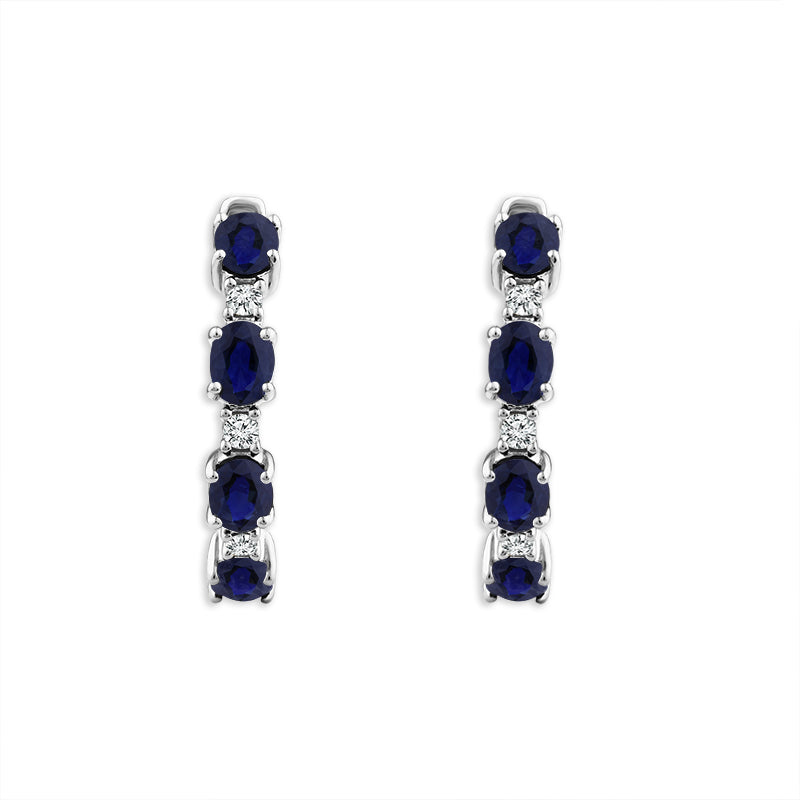 Diamond And Sapphire Hoops Earrings 0.10 ct tw 14k White Gold