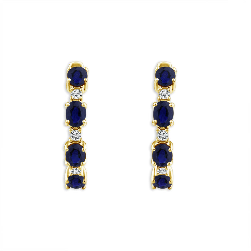 Diamond And Sapphire Hoops Earrings 0.10 ct tw 14k White Gold