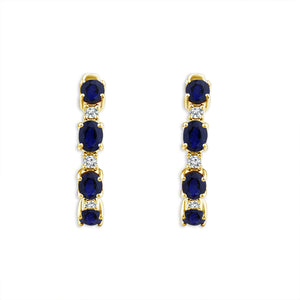 Diamond And Sapphire Hoops Earrings 0.10 ct tw 14k White Gold