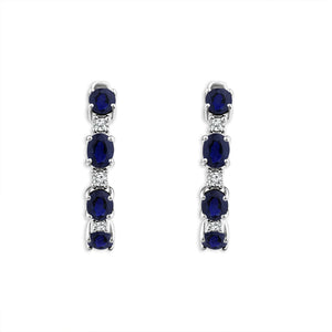 Diamond And Sapphire Hoops Earrings 0.10 ct tw 14k White Gold