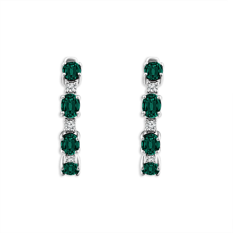 Diamond And Emerald Hoops Earrings 0.10 ct tw 14k Yellow Gold