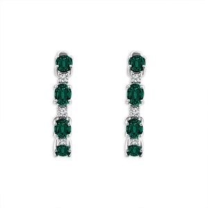 Diamond And Emerald Hoops Earrings 0.10 ct tw 14k Yellow Gold