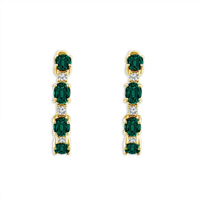 Diamond And Emerald Hoops Earrings 0.10 ct tw 14k Yellow Gold