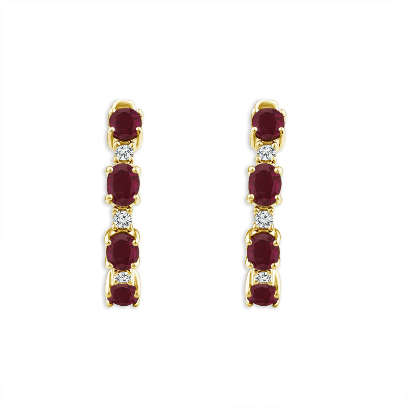 Diamond And Ruby Hoops Earrings 0.10 ct tw 14k Yellow Gold