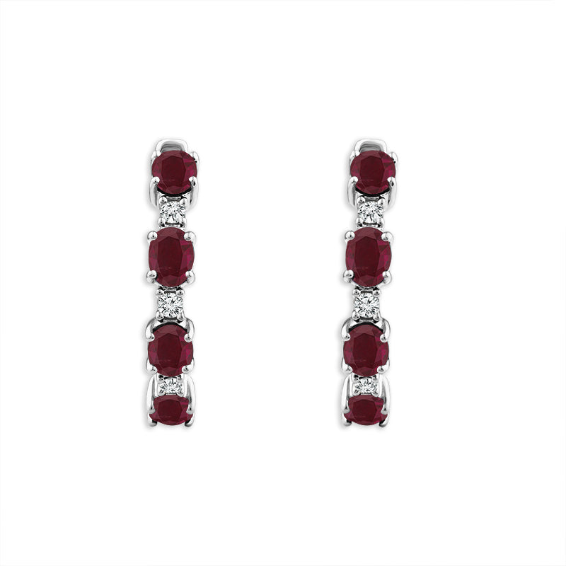 Diamond And Ruby Hoops Earrings 0.10 ct tw 14k Yellow Gold