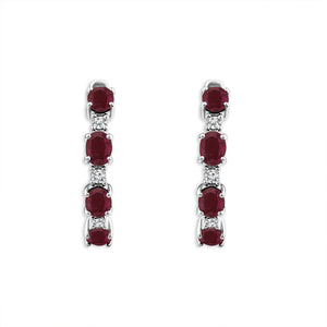 Diamond And Ruby Hoops Earrings 0.10 ct tw 14k Yellow Gold