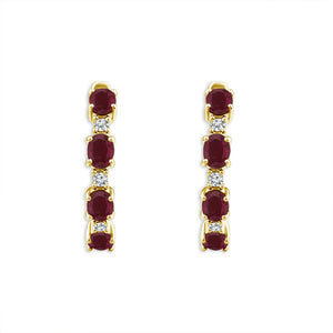 Diamond And Ruby Hoops Earrings 0.10 ct tw 14k Yellow Gold