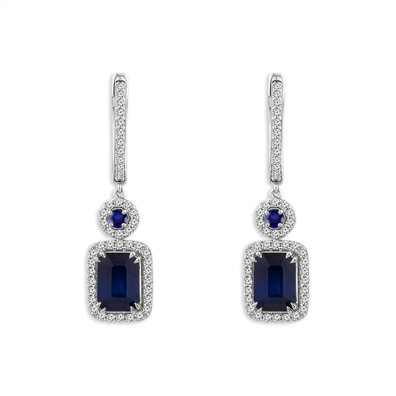 Diamond And Sapphire Hoops Earrings 0.40 ct tw 14k White Gold