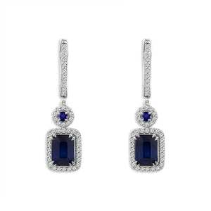Diamond And Sapphire Hoops Earrings 0.40 ct tw 14k White Gold
