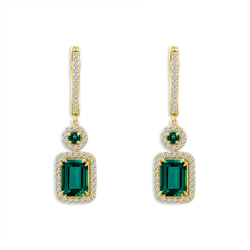 Diamond And Emerald Hoops Earrings 0.40 ct tw 14k Yellow Gold