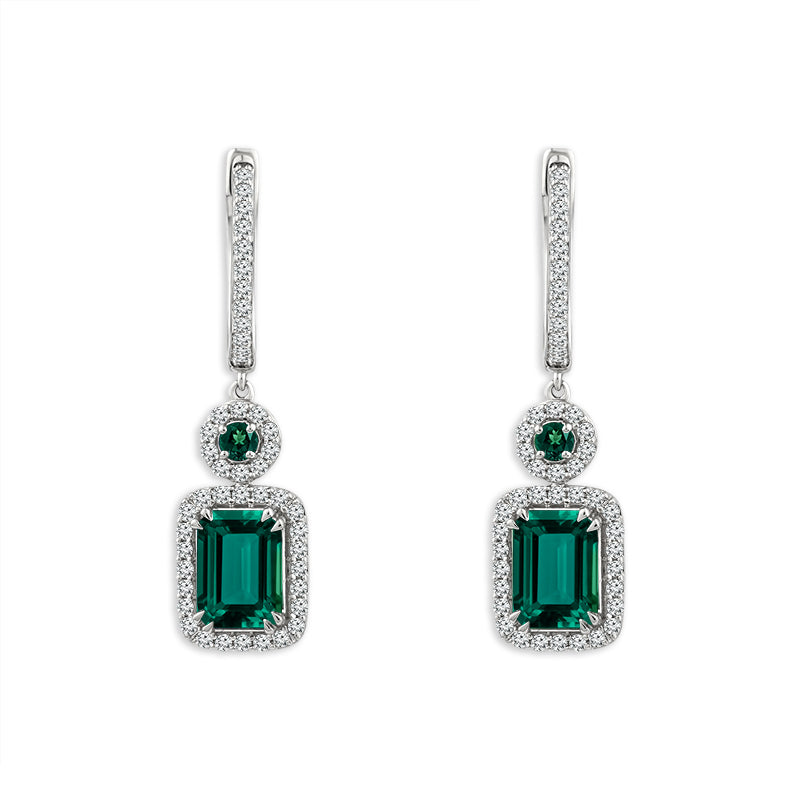 Diamond And Emerald Hoops Earrings 0.40 ct tw 14k Yellow Gold