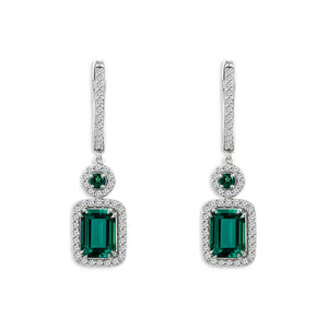 Diamond And Emerald Hoops Earrings 0.40 ct tw 14k Yellow Gold