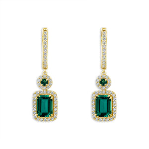Diamond And Emerald Hoops Earrings 0.40 ct tw 14k Yellow Gold
