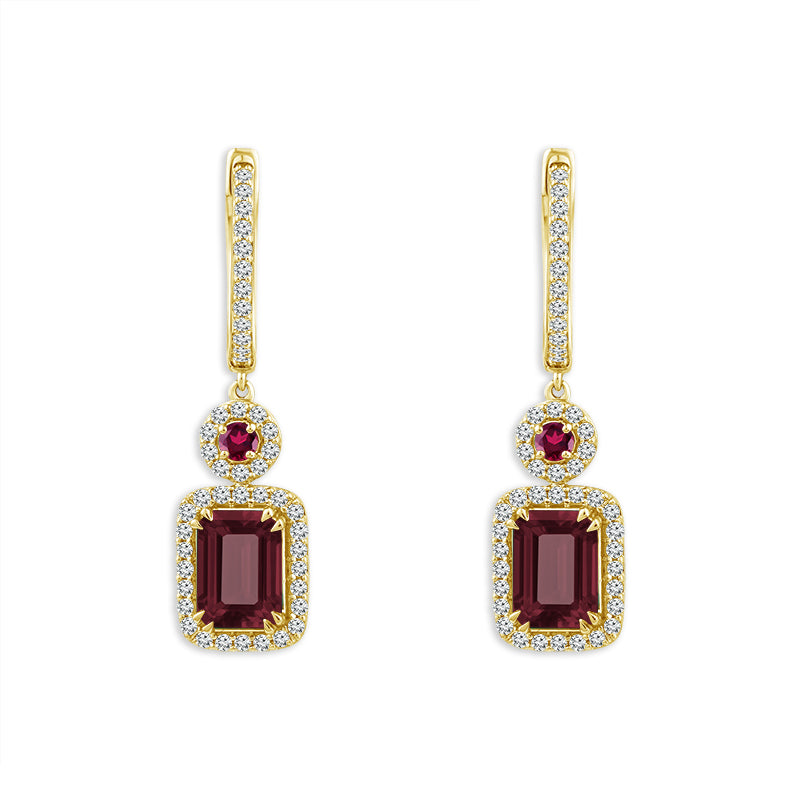 Diamond And Ruby Hoops Earrings 0.40 ct tw 14k Yellow Gold