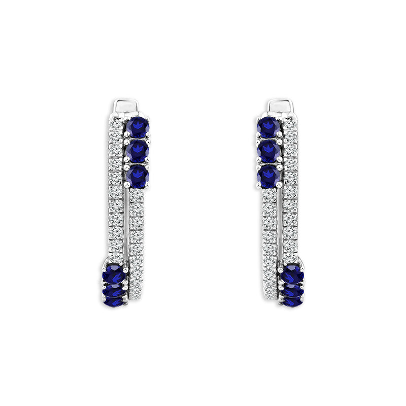Diamond And Sapphire Hoops Earrings 0.20 ct tw 14k White Gold