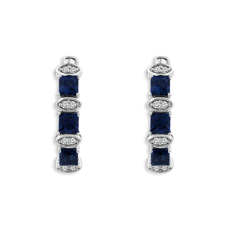 Diamond And Sapphire Hoops Earrings 0.10 ct tw 14k White Gold