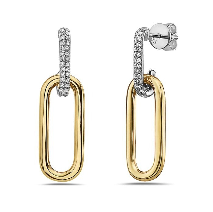 Gold hoop earrings with diamond accents on a white background
