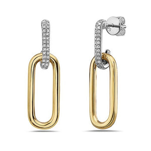 Gold hoop earrings with diamond accents on a white background