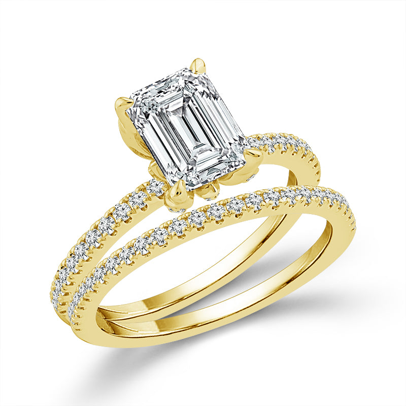Diamond Bridal Set 0.50 ct tw Center Emerald 14k Yellow Gold