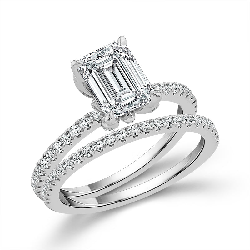 Diamond Bridal Set 0.50 ct tw Center Emerald 14k Yellow Gold