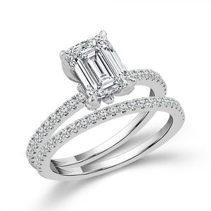 Diamond Bridal Set 0.50 ct tw Center Emerald 14k Yellow Gold