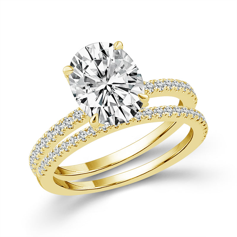 Diamond Bridal Set 0.50 ct tw Center Oval 14k Yellow Gold
