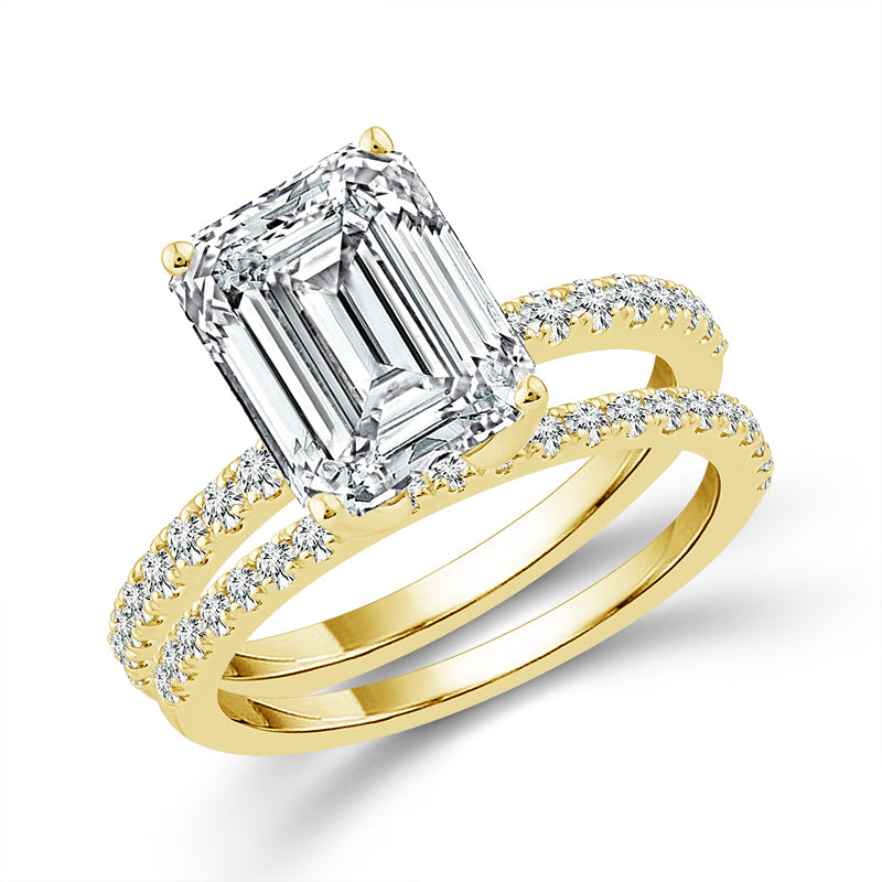 Diamond Bridal Set 0.50 ct tw Center Emerald 14k Yellow Gold