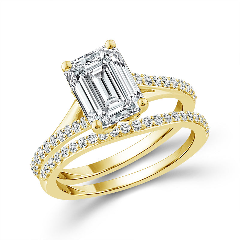 Diamond Bridal Set 0.50 ct tw Center Emerald 10k Yellow Gold