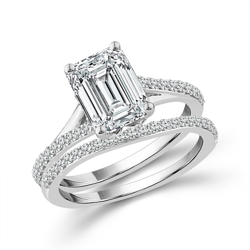 Diamond Bridal Set 0.50 ct tw Center Emerald 10k Yellow Gold