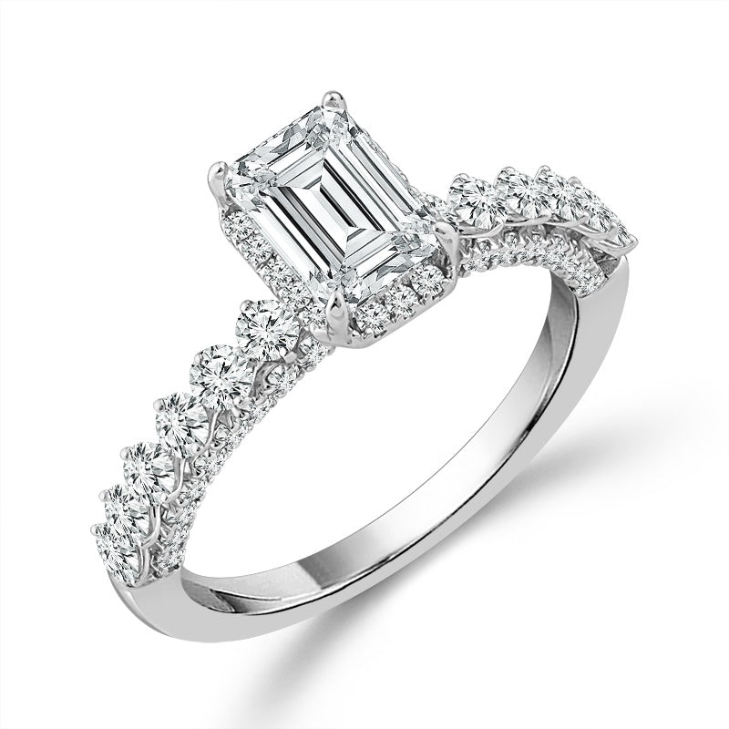 Diamond Engagement Ring 1 ct tw Center Emerald 14k White Gold