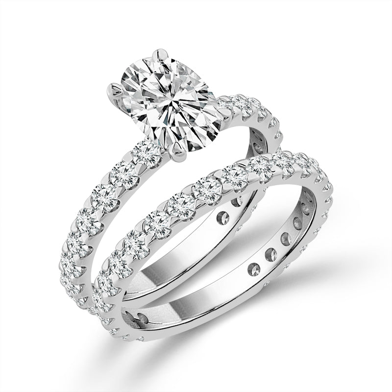 Diamond Bridal Set 1 ct tw Center OV 14k White Gold