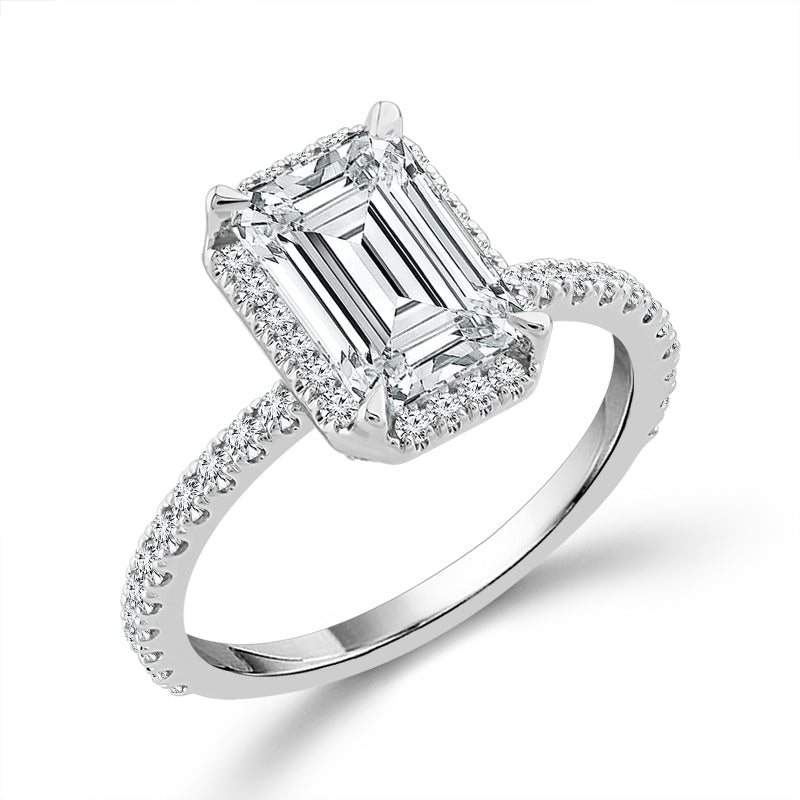 Diamond Bridal Set 0.75 ct tw Center Emerald 14k White Gold