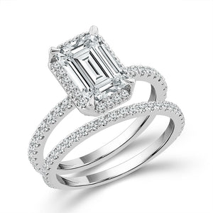 Diamond Bridal Set 0.75 ct tw Center Emerald 14k White Gold