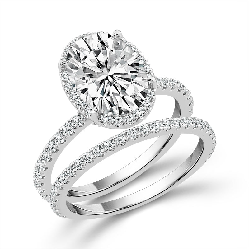 Diamond Bridal Set 0.75 ct tw Center Oval 14k White Gold