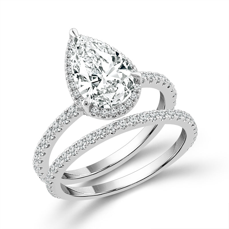 Diamond Bridal Set 0.75 ct tw Center Pear 14k White Gold