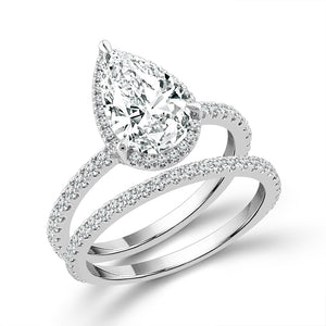 Diamond Bridal Set 0.75 ct tw Center Pear 14k White Gold