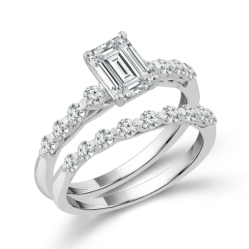 Diamond Bridal Set 1 ct tw Center EM 14k White Gold