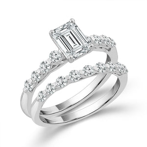 Diamond Bridal Set 1 ct tw Center EM 14k White Gold
