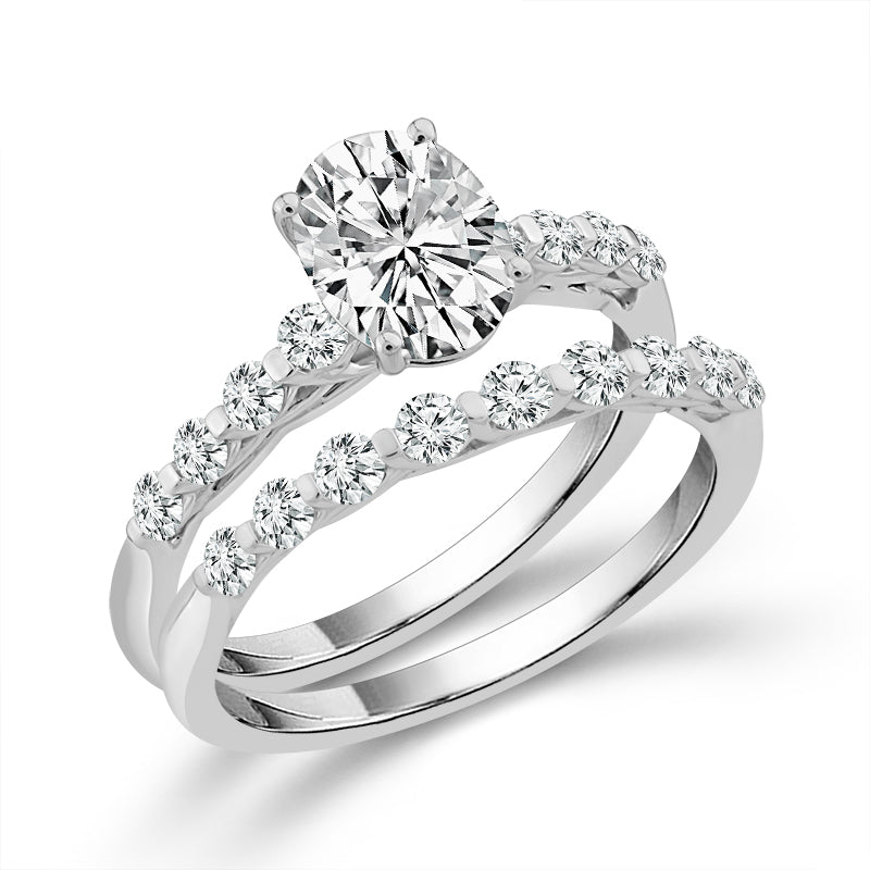 Diamond Bridal Set 1 ct tw Center OV 14k White Gold