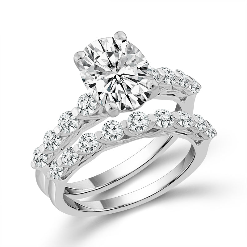 Diamond Bridal Set 1 1/2 ct tw Center OV 14k White Gold