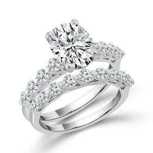 Diamond Bridal Set 1 1/2 ct tw Center OV 14k White Gold