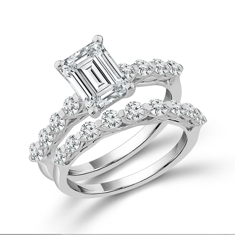 Diamond Bridal Set 1 1/2 ct tw Center EM 14k White Gold