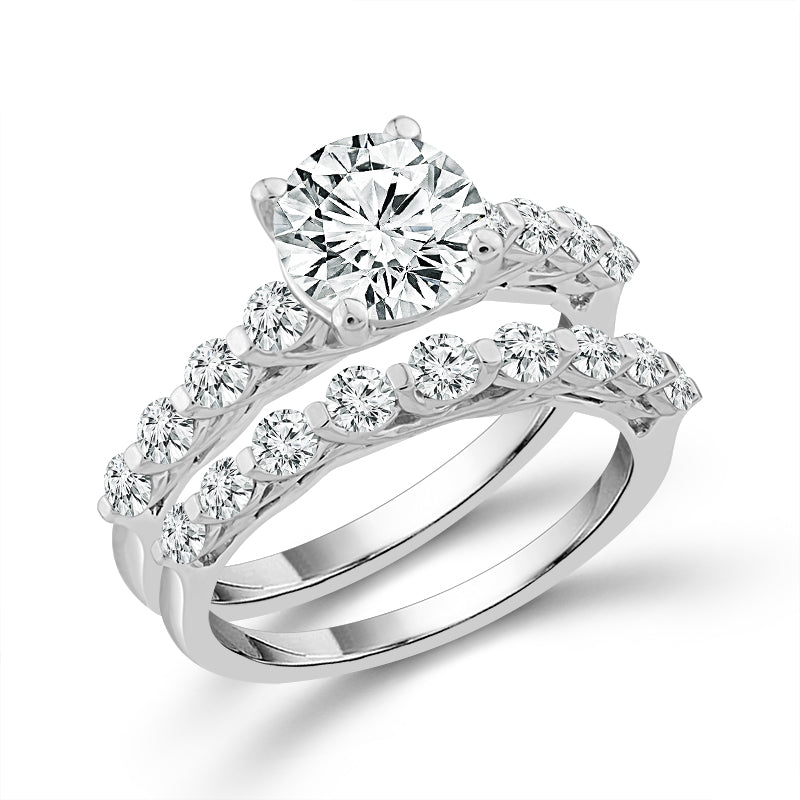 Diamond Bridal Set 1 1/2 ct tw Center RD 14k White Gold