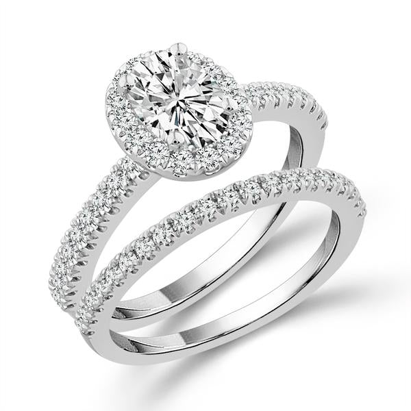 Diamond Bridal Set 3/4 ct tw Center OV 14k White Gold